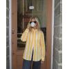 image:imagesiliteelon Striped Button Down Shirts for Women Linen Button Up Dress Shirt Long Sleeve Blouse Collared Summer BeachYellow Striped