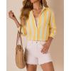 image:imagesiliteelon Striped Button Down Shirts for Women Linen Button Up Dress Shirt Long Sleeve Blouse Collared Summer BeachYellow Striped