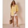 image:imagesiliteelon Striped Button Down Shirts for Women Linen Button Up Dress Shirt Long Sleeve Blouse Collared Summer BeachYellow Striped