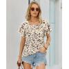 image:imagesiliteelon Summer Tops for Women Print Flutter Sleeve Round Neck Blouses Dressy Casual Shirt Beach Trendy 2026Floral Apricot