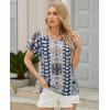 image:imagesiliteelon Summer Tops for Women Print Flutter Sleeve Round Neck Blouses Dressy Casual Shirt Beach Trendy 2026Navy Blue Graphic