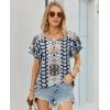 image:imagesiliteelon Summer Tops for Women Print Flutter Sleeve Round Neck Blouses Dressy Casual Shirt Beach Trendy 2026Navy Blue Graphic