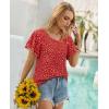 image:imagesiliteelon Summer Tops for Women Print Flutter Sleeve Round Neck Blouses Dressy Casual Shirt Beach Trendy 2026Red Floral