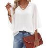 image:imagesiliteelon Women Dressy Casual Blouse Ruffle 34 Bell Sleeve Tops V Neck Office Work Chiffon Shirt Spring 2026 TrendyA White