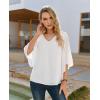 image:imagesiliteelon Women Dressy Casual Blouse Ruffle 34 Bell Sleeve Tops V Neck Office Work Chiffon Shirt Spring 2026 TrendyA White