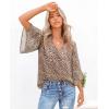 image:imagesiliteelon Women Dressy Casual Blouse Ruffle 34 Bell Sleeve Tops V Neck Office Work Chiffon Shirt Spring 2026 TrendyBeige Leopard