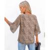 image:imagesiliteelon Women Dressy Casual Blouse Ruffle 34 Bell Sleeve Tops V Neck Office Work Chiffon Shirt Spring 2026 TrendyBeige Leopard