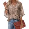image:imagesiliteelon Women Dressy Casual Blouse Ruffle 34 Bell Sleeve Tops V Neck Office Work Chiffon Shirt Spring 2026 TrendyBeige Leopard
