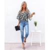 image:imagesiliteelon Women Dressy Casual Blouse Ruffle 34 Bell Sleeve Tops V Neck Office Work Chiffon Shirt Spring 2026 TrendyBlack Floral B