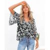 image:imagesiliteelon Women Dressy Casual Blouse Ruffle 34 Bell Sleeve Tops V Neck Office Work Chiffon Shirt Spring 2026 TrendyBlack Floral B