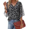 image:imagesiliteelon Women Dressy Casual Blouse Ruffle 34 Bell Sleeve Tops V Neck Office Work Chiffon Shirt Spring 2026 TrendyBlack Floral a