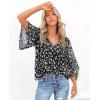 image:imagesiliteelon Women Dressy Casual Blouse Ruffle 34 Bell Sleeve Tops V Neck Office Work Chiffon Shirt Spring 2026 TrendyBlack Floral a