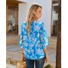 image:imagesiliteelon Women Dressy Casual Blouse Ruffle 34 Bell Sleeve Tops V Neck Office Work Chiffon Shirt Spring 2026 TrendyBlue and White Floral