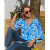 image:imagesiliteelon Women Dressy Casual Blouse Ruffle 34 Bell Sleeve Tops V Neck Office Work Chiffon Shirt Spring 2026 TrendyBlue and White Floral