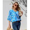 image:imagesiliteelon Women Dressy Casual Blouse Ruffle 34 Bell Sleeve Tops V Neck Office Work Chiffon Shirt Spring 2026 TrendyBlue and White Floral