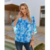 image:imagesiliteelon Women Dressy Casual Blouse Ruffle 34 Bell Sleeve Tops V Neck Office Work Chiffon Shirt Spring 2026 TrendyBlue and White Floral