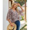 image:imagesiliteelon Women Dressy Casual Blouse Ruffle 34 Bell Sleeve Tops V Neck Office Work Chiffon Shirt Spring 2026 TrendyDark Red Floral