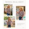 image:imagesiliteelon Women Dressy Casual Blouse Ruffle 34 Bell Sleeve Tops V Neck Office Work Chiffon Shirt Spring 2026 TrendyDark Red Floral