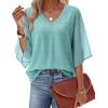 image:imagesiliteelon Women Dressy Casual Blouse Ruffle 34 Bell Sleeve Tops V Neck Office Work Chiffon Shirt Spring 2026 TrendyGreen Floral