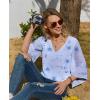 image:imagesiliteelon Women Dressy Casual Blouse Ruffle 34 Bell Sleeve Tops V Neck Office Work Chiffon Shirt Spring 2026 TrendyLight Blue Floral