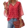 image:imagesiliteelon Women Dressy Casual Blouse Ruffle 34 Bell Sleeve Tops V Neck Office Work Chiffon Shirt Spring 2026 TrendyRed Dots
