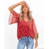 image:imagesiliteelon Women Dressy Casual Blouse Ruffle 34 Bell Sleeve Tops V Neck Office Work Chiffon Shirt Spring 2026 TrendyRed Dots