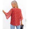 image:imagesiliteelon Women Dressy Casual Blouse Ruffle 34 Bell Sleeve Tops V Neck Office Work Chiffon Shirt Spring 2026 TrendyRed Dots