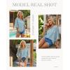 image:imagesiliteelon Women Dressy Casual Blouse Ruffle 34 Bell Sleeve Tops V Neck Office Work Chiffon Shirt Spring 2026 TrendyTeal Print