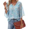 image:imagesiliteelon Women Dressy Casual Blouse Ruffle 34 Bell Sleeve Tops V Neck Office Work Chiffon Shirt Spring 2026 TrendyTeal Print