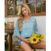 image:imagesiliteelon Women Dressy Casual Blouse Ruffle 34 Bell Sleeve Tops V Neck Office Work Chiffon Shirt Spring 2026 TrendyTeal Print