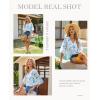 image:imagesiliteelon Women Dressy Casual Blouse Ruffle 34 Bell Sleeve Tops V Neck Office Work Chiffon Shirt Spring 2026 TrendyWhite and Blue Floral