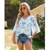 image:imagesiliteelon Women Dressy Casual Blouse Ruffle 34 Bell Sleeve Tops V Neck Office Work Chiffon Shirt Spring 2026 TrendyWhite and Blue Floral