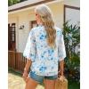 image:imagesiliteelon Women Dressy Casual Blouse Ruffle 34 Bell Sleeve Tops V Neck Office Work Chiffon Shirt Spring 2026 TrendyWhite and Blue Floral