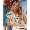 image:imagesiliteelon Women Dressy Casual Blouses Ruffle Cap Sleeve Tops Flutter Sleeve V Neck Work Shirt Cute Spring 2026 TrendyBeige Black Floral