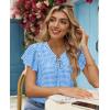 image:imagesiliteelon Women Dressy Casual Blouses Ruffle Cap Sleeve Tops Flutter Sleeve V Neck Work Shirt Cute Spring 2026 TrendyBlue Gingham