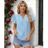image:imagesiliteelon Women Dressy Casual Blouses Ruffle Cap Sleeve Tops Flutter Sleeve V Neck Work Shirt Cute Spring 2026 TrendyBlue Striped