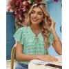 image:imagesiliteelon Women Dressy Casual Blouses Ruffle Cap Sleeve Tops Flutter Sleeve V Neck Work Shirt Cute Spring 2026 TrendyGreen Gingham
