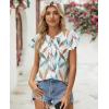 image:imagesiliteelon Women Dressy Casual Blouses Ruffle Cap Sleeve Tops Flutter Sleeve V Neck Work Shirt Cute Spring 2026 TrendyLeaf Print