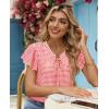 image:imagesiliteelon Women Dressy Casual Blouses Ruffle Cap Sleeve Tops Flutter Sleeve V Neck Work Shirt Cute Spring 2026 TrendyRed Gingham