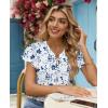 image:imagesiliteelon Women Dressy Casual Blouses Ruffle Cap Sleeve Tops Flutter Sleeve V Neck Work Shirt Cute Spring 2026 TrendyWhite Blue Floral