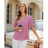 image:imagesiliteelon Women Dressy Casual Blouses Ruffle Short Sleeve V Neck Tops Flowy Loose Fitting Work Business Casual ShirtHot Pink