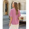 image:imagesiliteelon Women Dressy Casual Blouses Ruffle Short Sleeve V Neck Tops Flowy Loose Fitting Work Business Casual ShirtHot Pink