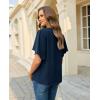 image:imagesiliteelon Women Dressy Casual Blouses Ruffle Short Sleeve V Neck Tops Flowy Loose Fitting Work Business Casual ShirtNavy Blue