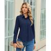 image:imagesiliteelon Womens Stretch Button Down Shirt Fitted Dress Shirt Long Sleeve Wrinkle Free Collared Business Casual BlouseDark Blue