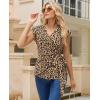 image:imagesiliteelon Womens Wrap Blouse Dressy Casual V Neck Cap Sleeve Dressy Casual Tops Summer Spring Ruched Waist ShirtClassic Beige Leopard