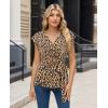 image:imagesiliteelon Womens Wrap Blouse Dressy Casual V Neck Cap Sleeve Dressy Casual Tops Summer Spring Ruched Waist ShirtClassic Beige Leopard