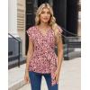 image:imagesiliteelon Womens Wrap Blouse Dressy Casual V Neck Cap Sleeve Dressy Casual Tops Summer Spring Ruched Waist ShirtDusty Rose Floral