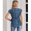 image:imagesiliteelon Womens Wrap Blouse Dressy Casual V Neck Cap Sleeve Dressy Casual Tops Summer Spring Ruched Waist ShirtIce Blue Leopard