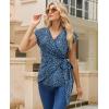 image:imagesiliteelon Womens Wrap Blouse Dressy Casual V Neck Cap Sleeve Dressy Casual Tops Summer Spring Ruched Waist ShirtIce Blue Leopard
