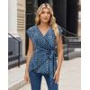 image:imagesiliteelon Womens Wrap Blouse Dressy Casual V Neck Cap Sleeve Dressy Casual Tops Summer Spring Ruched Waist ShirtIce Blue Leopard